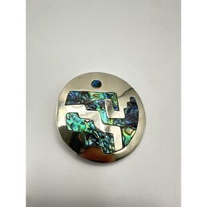 Brooch Pendan Silver 925 Abalone Shell Inlay Geometric Vintage Style Jewelry